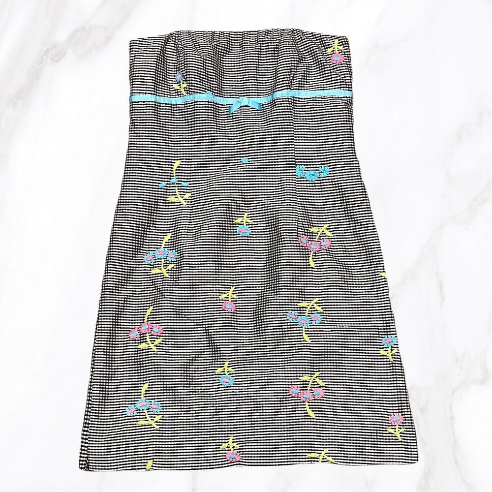 Y2K Deadstock Nicole Miller 100% Silk Embroidered Floral Strapless Dress, Size 8